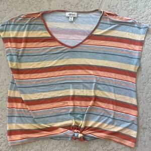 Stripes white teal blue black rust coral